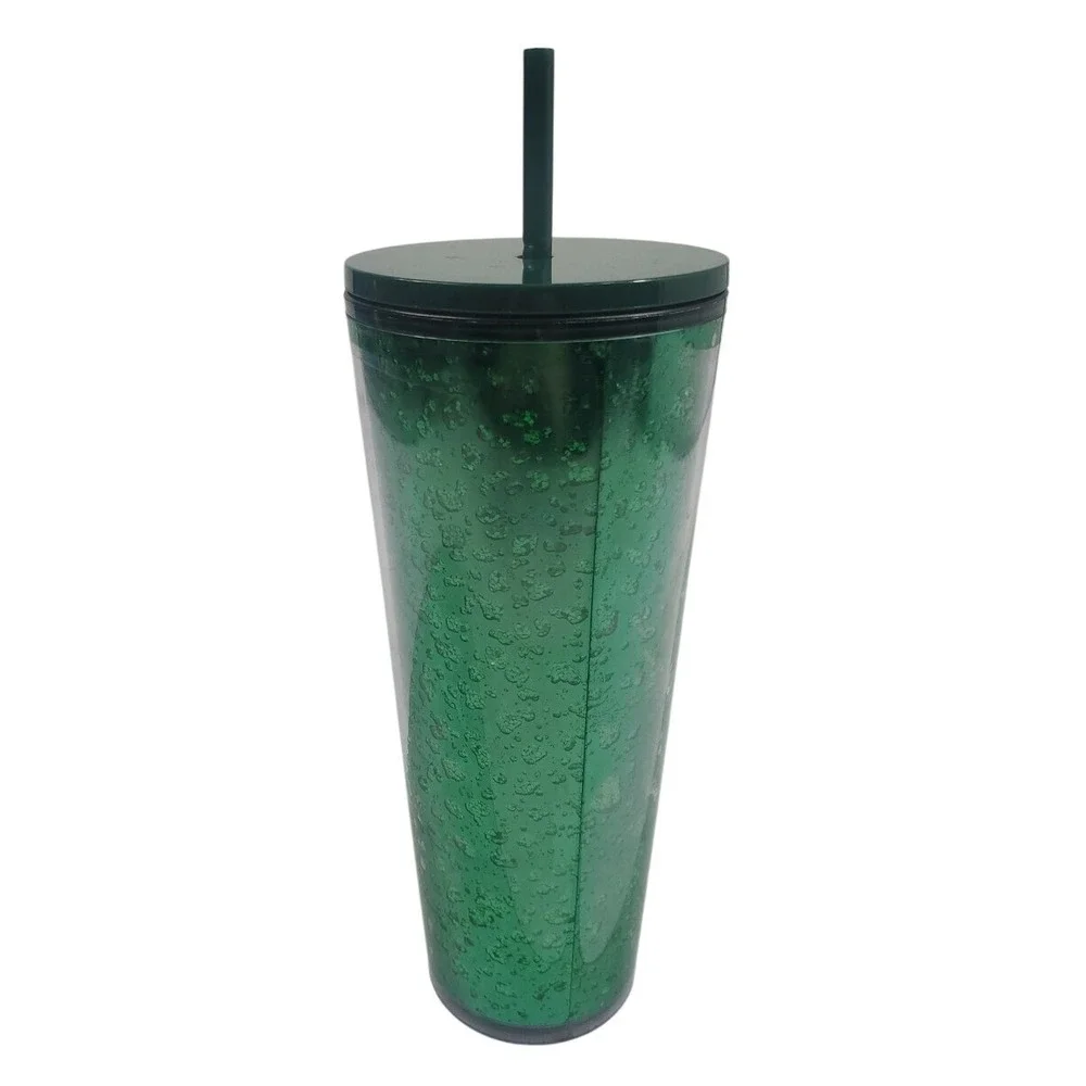 Starbucks Venti Cold Cup Tumbler 24oz Green Bubble Water Drop Acrylic W/ Straw‎